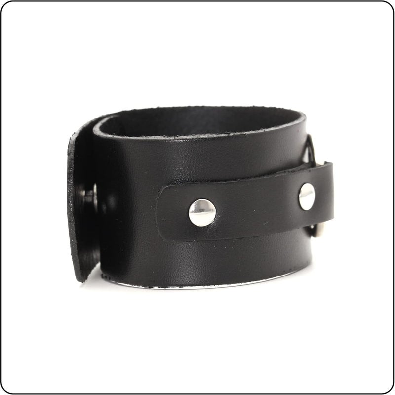 Fusamk Punk Rock Circle Pattern Wristband Wide Leather Cuff Bracelet - Image 4